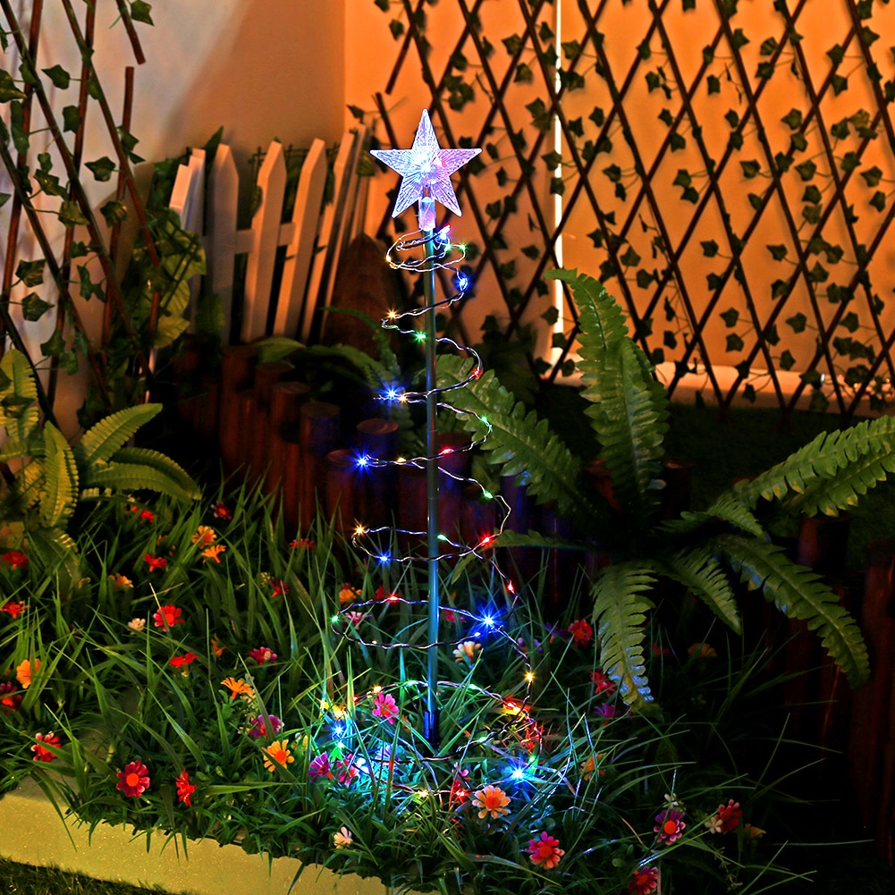 태양 전원 잔디 말뚝 램프 태양 정원 50 LED 조명 방수 빛나는 접는 크리스마스 트리 잔디 램프